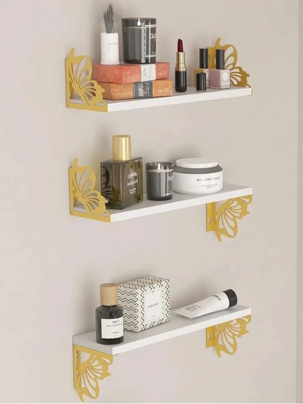 Decorative Butterfly Wall Shelves in White and Gold